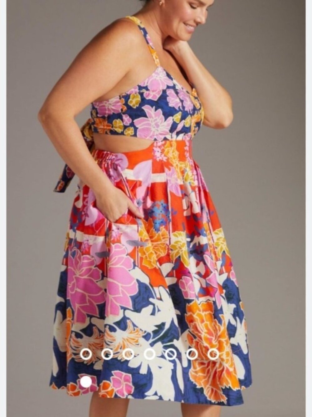 Anthropologie Maeve Sz 14 Floral Crisscross Back Midi Dress  Side Pockets